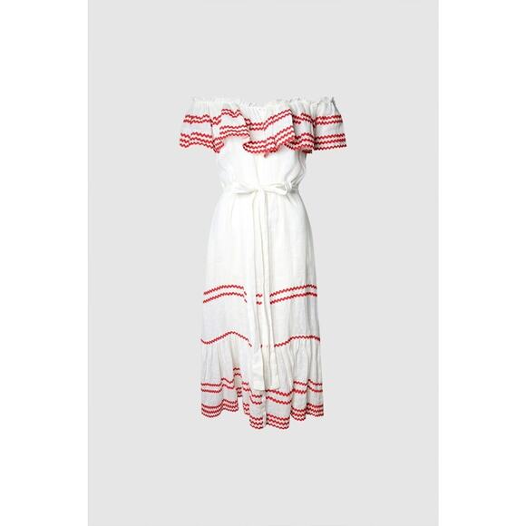 LISA MARIE FERNANDEZ Mira Ruffled Off-The-Shoulder Maxi Dress White - Picture 2 of 16